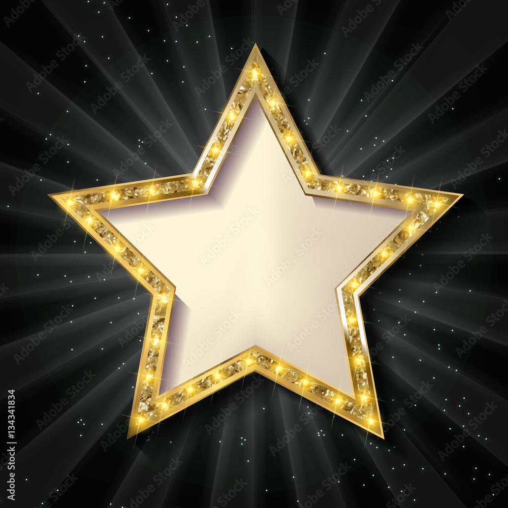 Wall mural gold star on a dark background.
