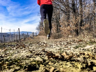 Man running on a trail in autumn