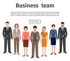 Group of business team. Set of flat men and women, office employee standing together. Teamwork concept.