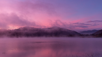 Fog over Lake Solina at dawn