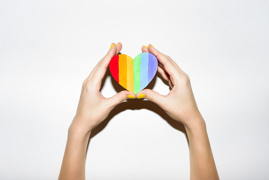 Lgbt flag rainbow heart shape on white