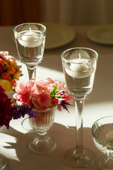 Beautiful Composition with flowers on the wedding table