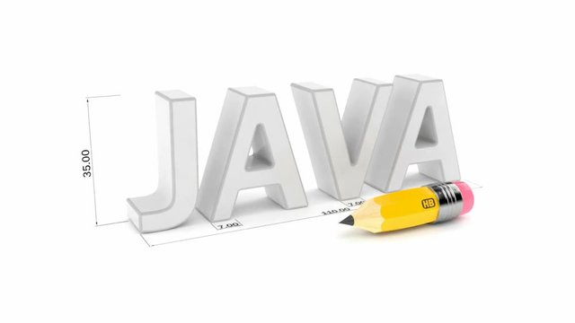 Java text with pencil isolated on white background