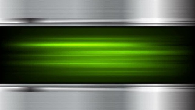 Green glowing stripes and metal elements tech motion design. Corporate video animation Ultra HD 4K 3840x2160