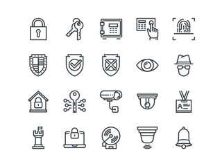 Security. Set of outline vector icons