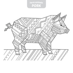 Pig hand-drawn vector illustration.