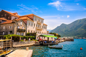 Fototapeta na wymiar Beautiful mediterranean landscape - town Perast, near town Perast, Kotor bay (Boka Kotorska), Montenegro, Europe