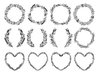 Hand sketched vector vintage elements ( laurels, frames, leaves, flowers, swirls and feathers). Wild and free. Perfect for invitations, greeting cards, quotes, blogs, Wedding Frames, posters and more 