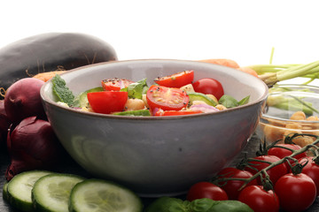 Healthy homemade chickpea and veggies salad, diet, vegetarian, v