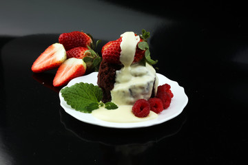 cake for Valentine day with chocolate, white chocolate and straw