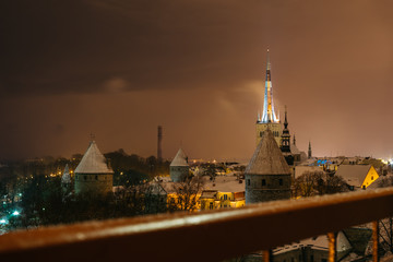 Tallinn old town by winter-time night
