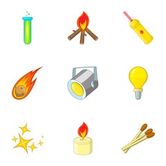 Energy icons set, cartoon style