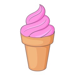 ice cream in waffle cup icon, cartoon style