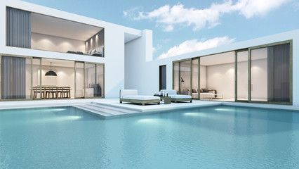 House with pool design minimal - 3D render - obrazy, fototapety, plakaty