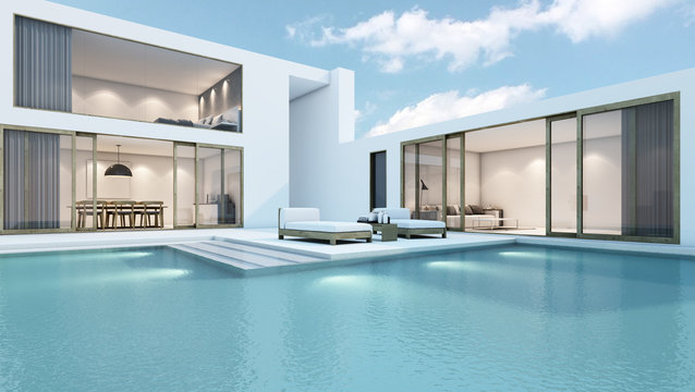 House with pool design minimal - 3D render