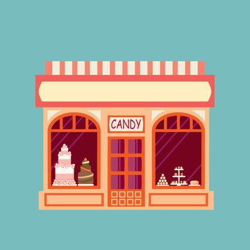 Bakery shop building facade . Flat style illustration or icon. 