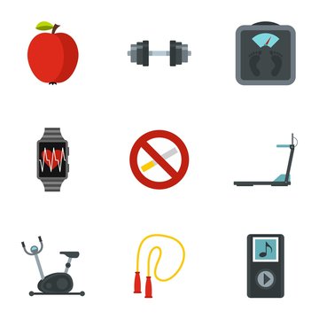 Fitness, diet and healthy living icons set