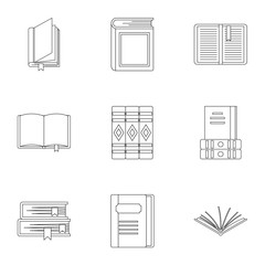 Library icons set, outline style