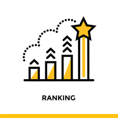Linear ranking icon for startup business. Pictogram in outline style. Vector flat line icon suitable for mobile apps, websites and presentation - obrazy, fototapety, plakaty