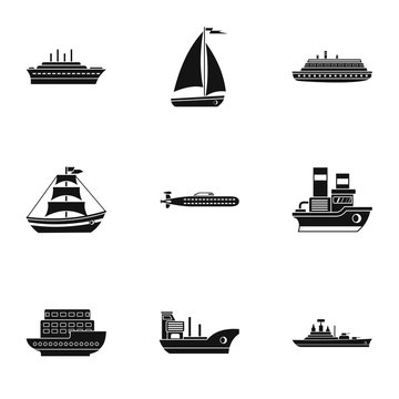 Ship icons set, simple style