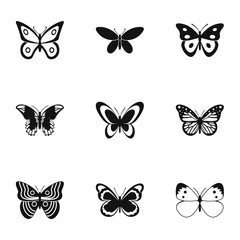 Fototapeta na wymiar Creatures butterflies icons set, simple style