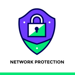 Linear network protection icon for startup business. Pictogram in outline style. Vector flat line icon suitable for mobile apps, websites and presentation