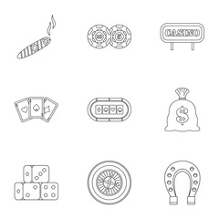 Gambling house icons set, outline style