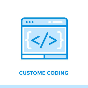 Linear Custome Coding Icon For Startup Business. Pictogram In Outline Style. Vector Flat Line Icon Suitable For Mobile Apps, Websites And Presentation