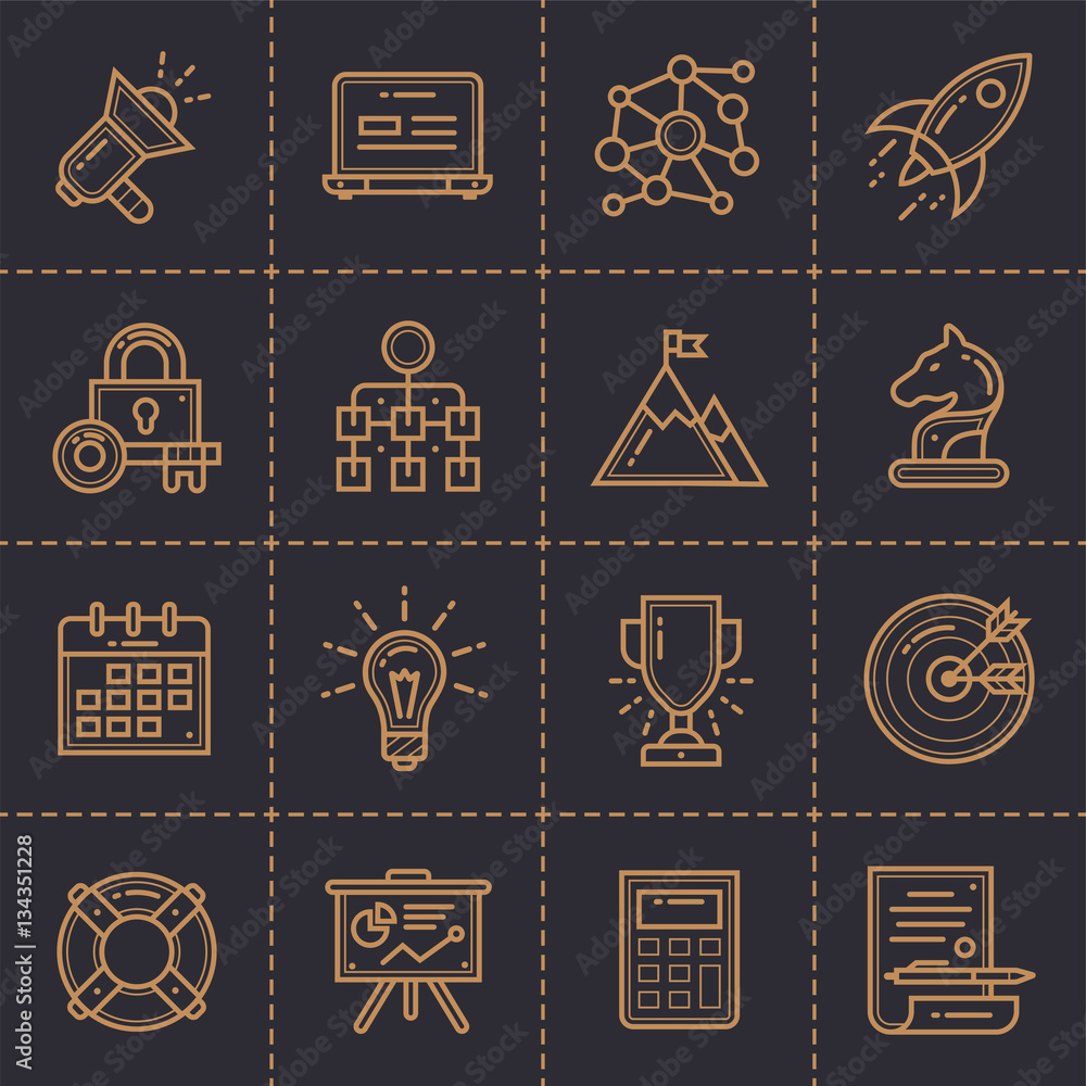 Poster ne icons for startup business in blue tone style. modern outline icons for mobile application and we