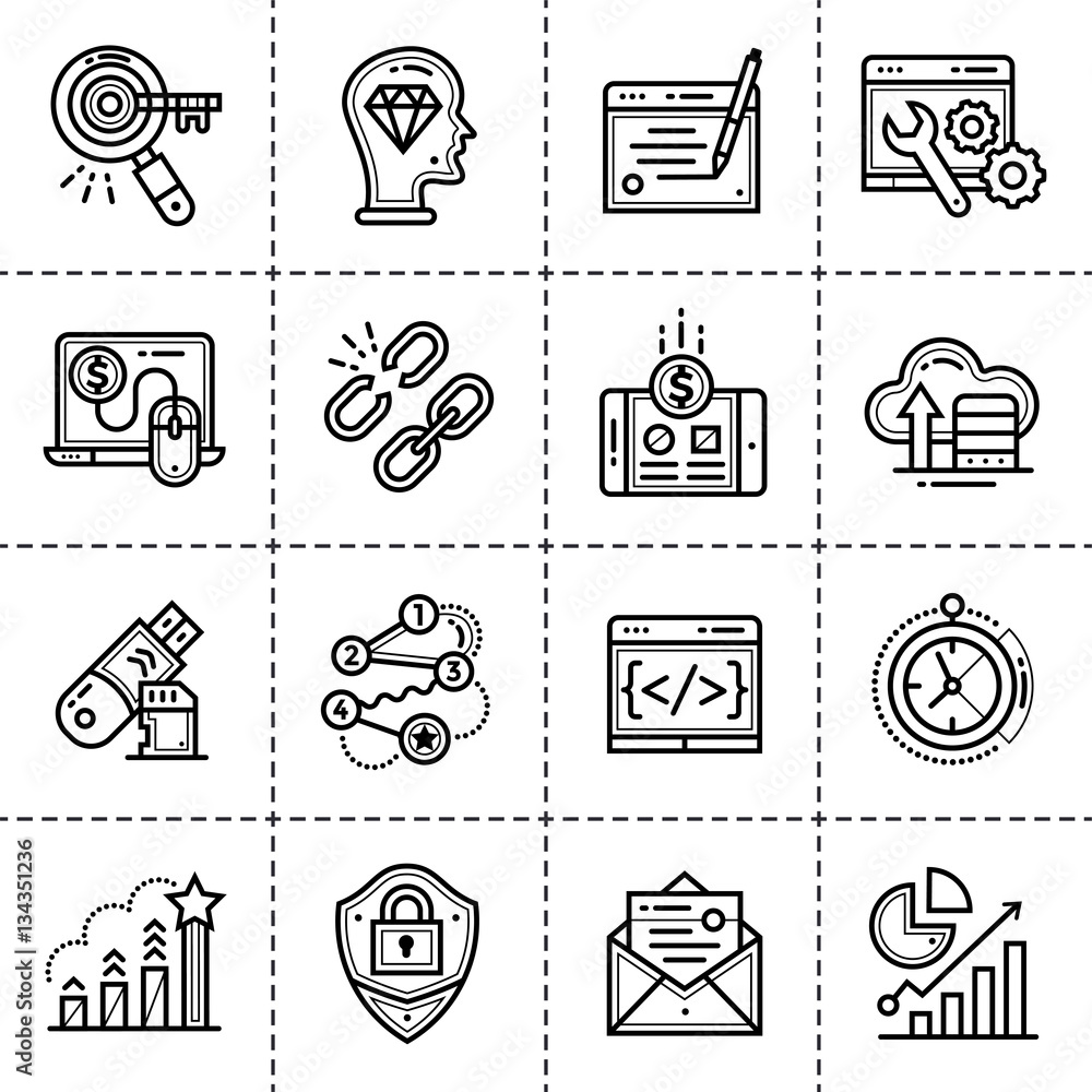 Poster ne icons for startup business in blue tone style. modern outline icons for mobile application and we