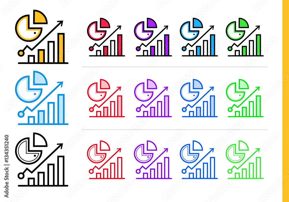Aufkleber linear market analysis icon for startup business in different colors. vector elements for website, m