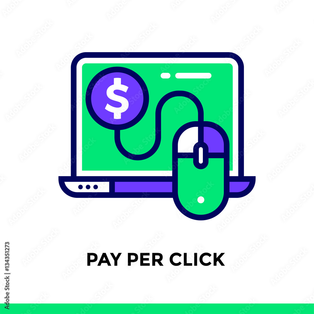 Aufkleber linear pay per click icon for startup business. pictogram in outline style. vector flat line icon su