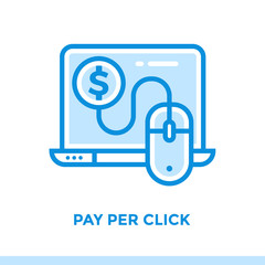 Linear pay per click icon for startup business. Pictogram in outline style. Vector flat line icon suitable for mobile apps, websites and presentation