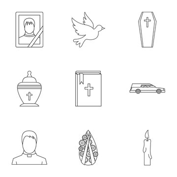 Death of person icons set, outline style