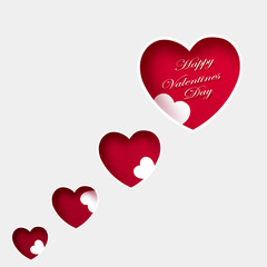 Happy Valentines Day Hand Drawing Vector Lettering design with cut paper hearts.