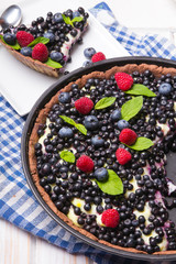 Delicious tart with blueberries and raspberries
