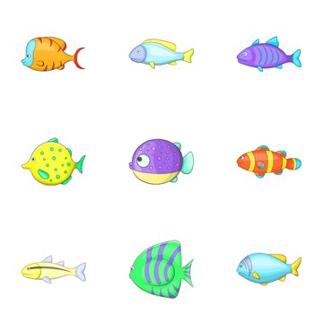 Sea life icons set, cartoon style © ylivdesign