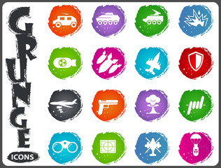 Military and war icons in grunge style