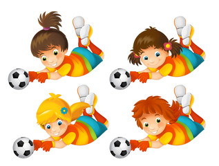 Cartoon girl playing football - sport activity - illustration for children