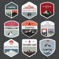 Set of mountain adventure and expedition logo badges