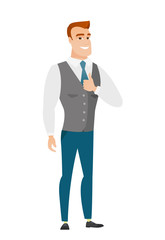 Businessman giving thumb up vector illustration.