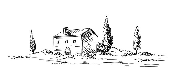 Countryside sketch in graphic style
