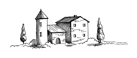 Countryside sketch in graphic style