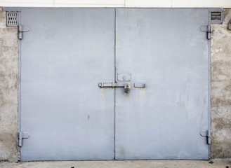 Plakat old metal warehouse door, hangar, high resolution photo