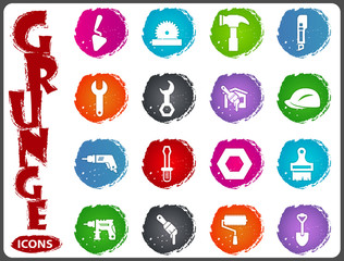 Work tools icons set in grunge style