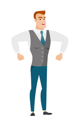 Young caucasian angry businessman screaming.