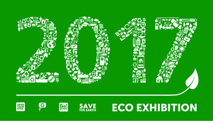 2017 headline made of little ecology icons. Eco exhibition concept.