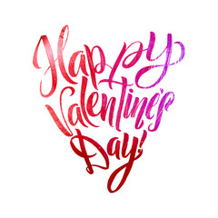 Happy Valentines Day Lettering. Pink Foil Heart Shape. White Background Greeting Card