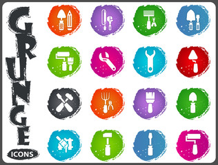 Work tools icons set in grunge style