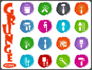 Work tools icons set in grunge style